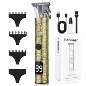 This cordless gold hair trimmer for men features zero gapped blades for professional beard and hair trimming, making it an ideal gift.