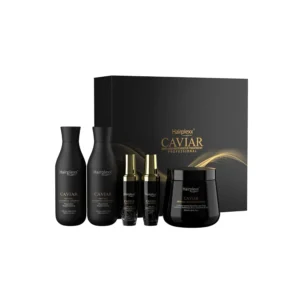 HAIRPLEXX anti-age restorative hair treatment kit with shampoo, conditioner, mask, serum and essence for damaged and dry hair.