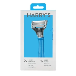 Harry's Surf Blue razor set for men with two 5-blade cartridges and a comfortable handle for a smooth, close shave.
