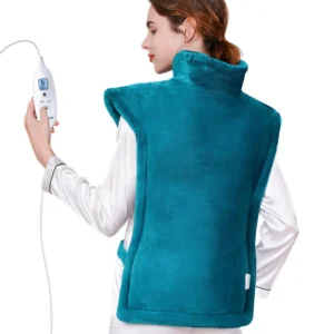 The KNQZE electric heating pad provides heat therapy for neck, back, and shoulders, offering comfortable and safe pain relief with adjustable settings and automatic shut-off.