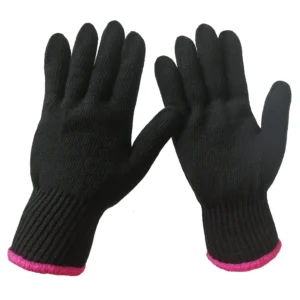 A heat-resistant glove protects your hand while using hot styling tools like curling irons and flat irons.