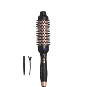 The wavytalk 1.5 inch heated round brush creates a voluminous blowout look and natural curls while the ionic technology reduces frizz and adds shine.