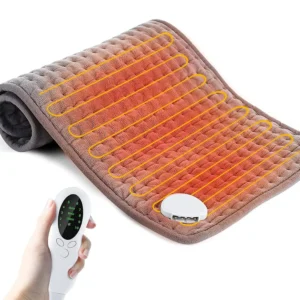 Extra large electric heating pad for back, shoulder, neck, knee, and leg pain relief with 10 heat settings, auto-off timer, and machine washable soft fabric.