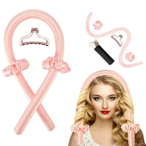 Achieve heatless curls overnight with this comfortable hair curler set including a claw clip and rod for creating natural soft waves.