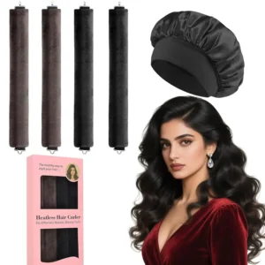 Achieve heatless curls overnight with this hair curler set, including a satin bonnet for protecting your hair while you sleep.