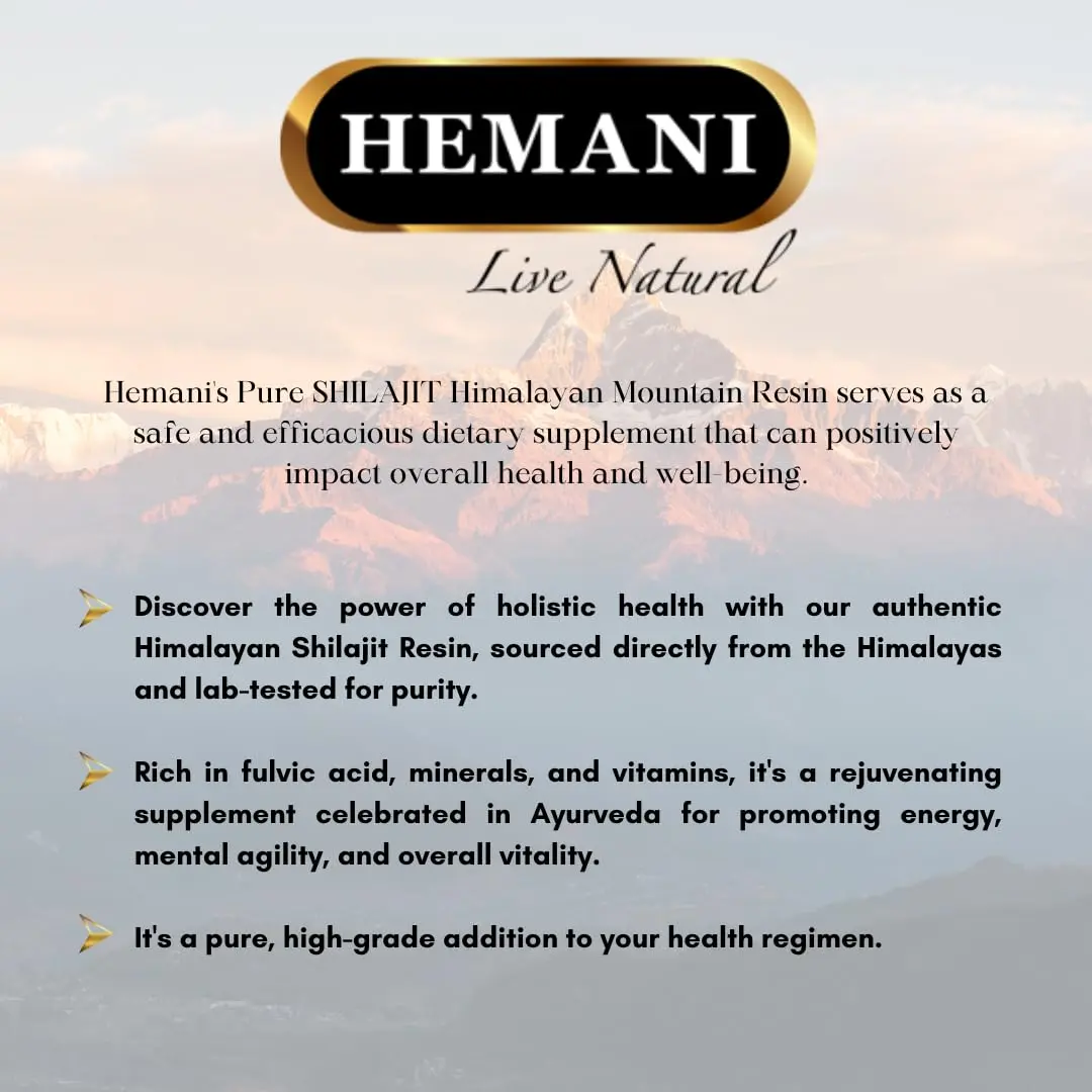 A jar of Hemani Pure Shilajit Himalayan Resin, a natural tonic for vigor, vitality, stamina, and immune system support.