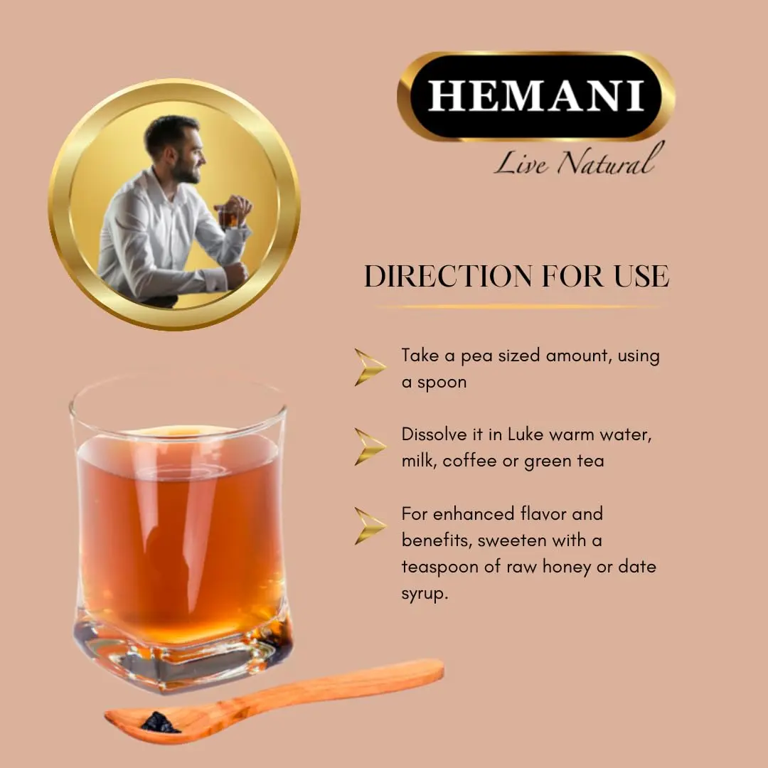 A jar of Hemani Pure Shilajit Himalayan Resin, a natural tonic for vigor, vitality, stamina, and immune system support.