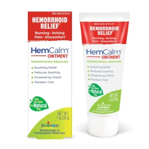 Boiron Hemcalm ointment provides soothing relief from hemorrhoid symptoms such as burning, itching, pain, swelling, and discomfort with plant-based active ingredients.