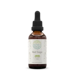 Bottle of HerbEra Red Sage B60 alcohol-free extract tincture, a natural herbal supplement made in the USA.