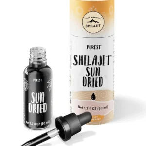 Authentic Himalayan Shilajit liquid drops, sun-dried to preserve natural fulvic acid and trace minerals, harvested at 16,000 ft. in Gilgit Baltistan.