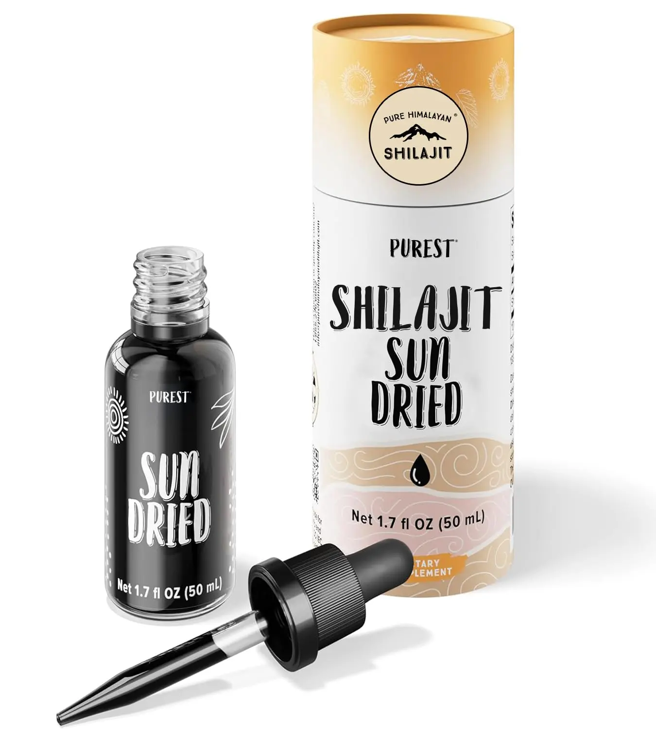 Authentic Himalayan Shilajit liquid drops, sun-dried to preserve natural fulvic acid and trace minerals, harvested at 16,000 ft. in Gilgit Baltistan.