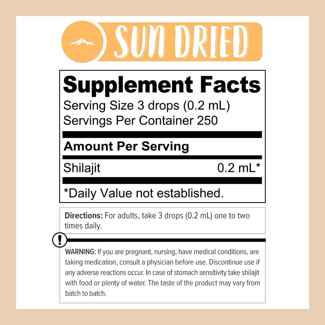 Authentic Himalayan Shilajit liquid drops, sun-dried to preserve natural fulvic acid and trace minerals, harvested at 16,000 ft. in Gilgit Baltistan.