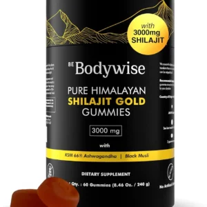 Be Bodywise Himalayan Shilajit gummies in gold grade quality, lab tested and with ashwagandha, gokshura, fulvic acid and 85+ trace minerals to support energy, strength and overall wellbeing for men and women.