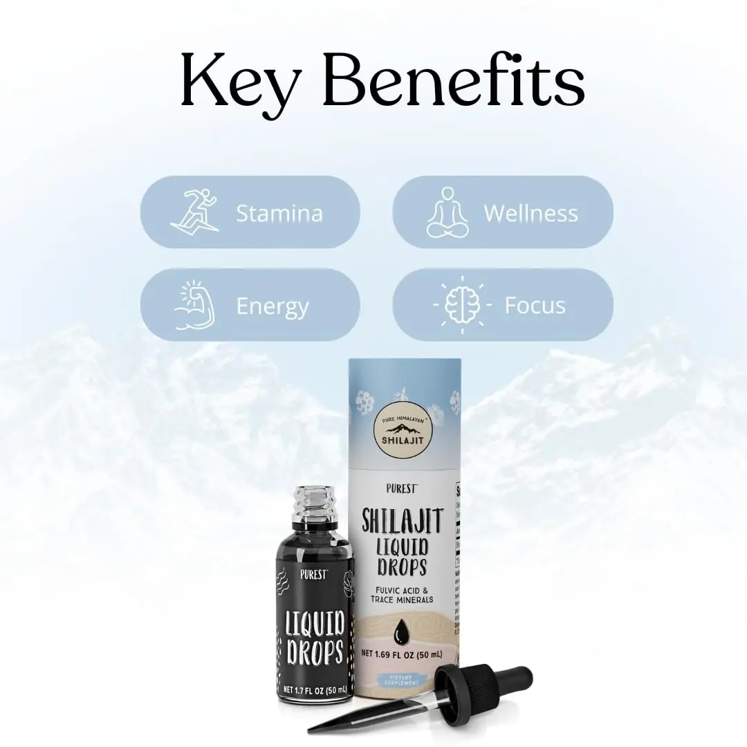 Pure Himalayan shilajit liquid drops, harvested at 16,000 ft, are a rich source of natural fulvic acid and trace minerals for daily health.