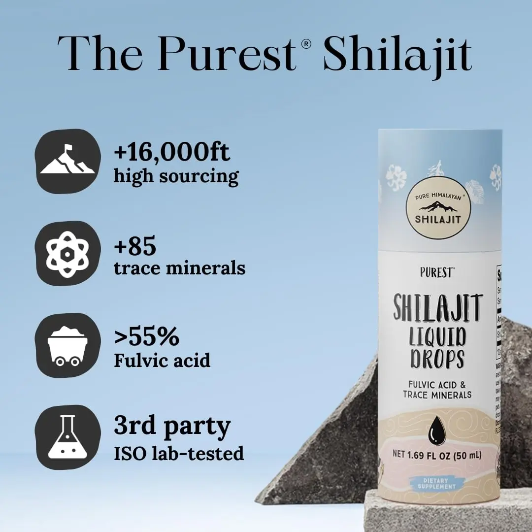 Pure Himalayan shilajit liquid drops, harvested at 16,000 ft, are a rich source of natural fulvic acid and trace minerals for daily health.