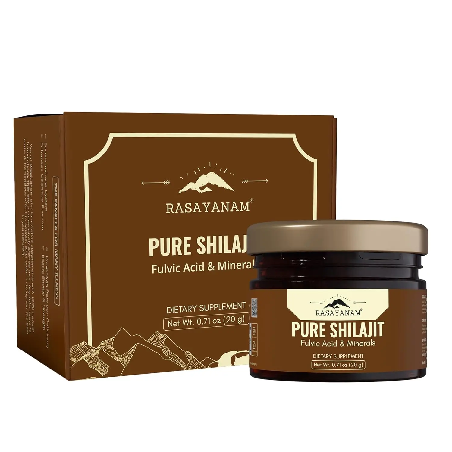 Rasayanam Shilajit resin is a pure and potent supplement sourced from high-altitude Himalayan regions, naturally filtered using traditional Ayurvedic methods and tested for heavy metals, suitable for vegetarians.