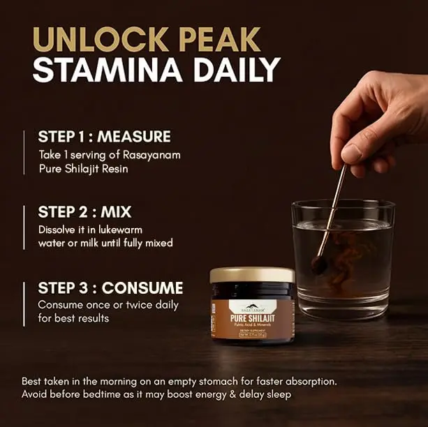 Rasayanam Shilajit resin is a pure and potent supplement sourced from high-altitude Himalayan regions, naturally filtered using traditional Ayurvedic methods and tested for heavy metals, suitable for vegetarians.