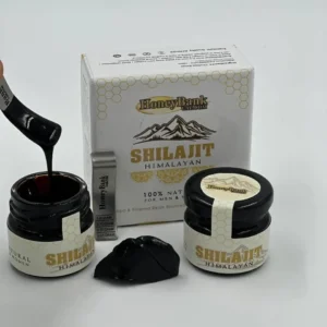 This is a jar of Himalayan Shilajit resin, a pure and organic natural energy booster sourced from the Himalayas with over 85 trace minerals to strengthen and revitalize both men and women.