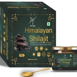A close-up image of 100% pure Shilajit resin sourced from the Himalayas, enriched with fulvic acid for enhanced absorption and workout support.