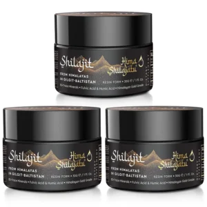 Hima Shilajatu gold grade shilajit resin freshly harvested from the Himalayan mountains, containing over 85 trace minerals and fulvic acid for enhanced energy, immune support, and overall well-being.