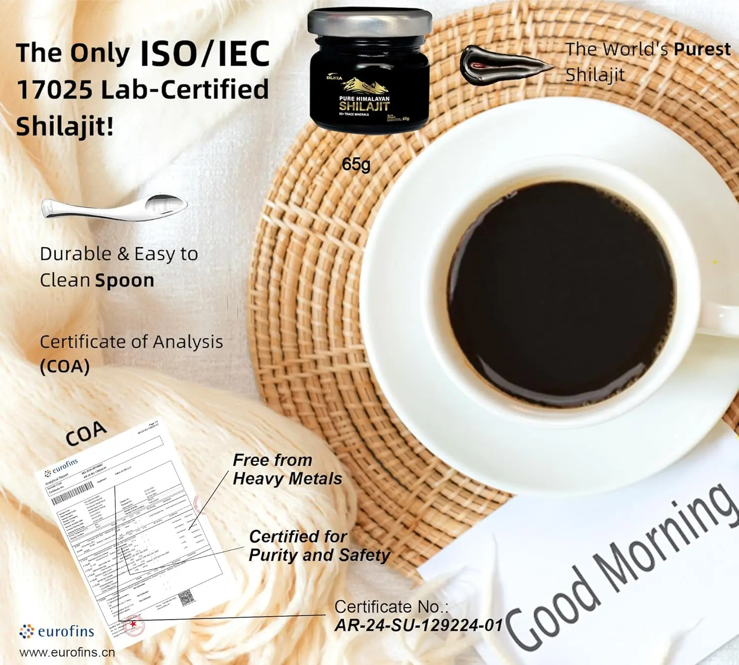 Jar of pure Himalayan Shilajit resin, an organic supplement with over 85 trace minerals like fulvic acid and zinc, sourced from high altitudes for improved energy and overall well-being.