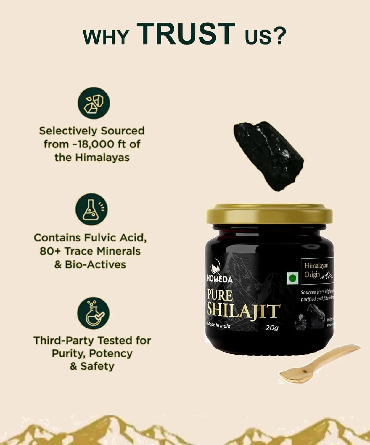 This is a jar of pure Himalayan Shilajit resin, sourced from high altitudes and rich in fulvic acid and minerals, offering a natural way to boost energy, immunity, and overall health for men and women.