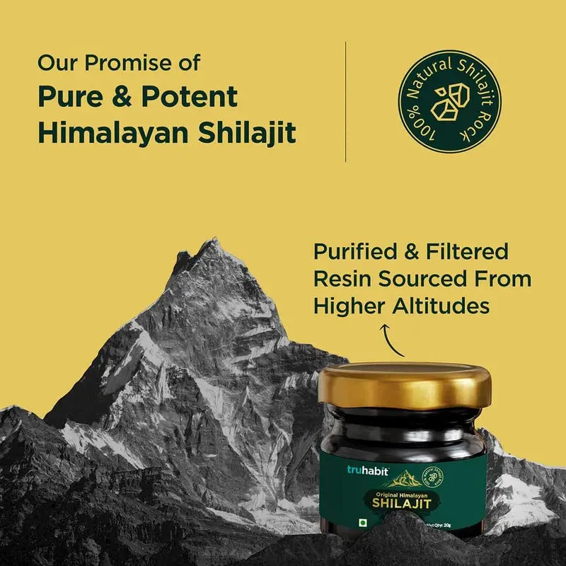 A jar of pure Himalayan Shilajit resin, a natural supplement for men and women to boost stamina and energy, sourced from high altitudes and lab-tested for purity.