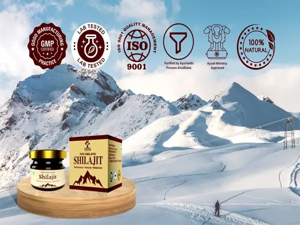 VedriSi Trivang pure Himalayan Shilajit resin, extracted from high-altitude locations, processed with traditional Ayurvedic methods for stamina and strength benefits for both men and women.