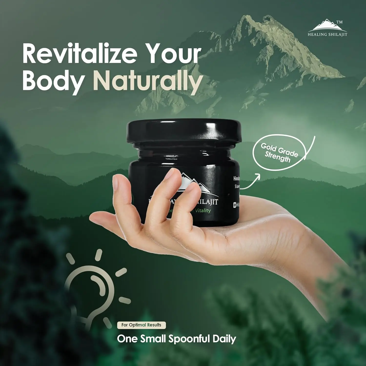 This is a close-up image of sun-dried Himalayan Shilajit resin, ethically harvested and third-party tested for purity, showcasing its rich mineral content and gold quality.