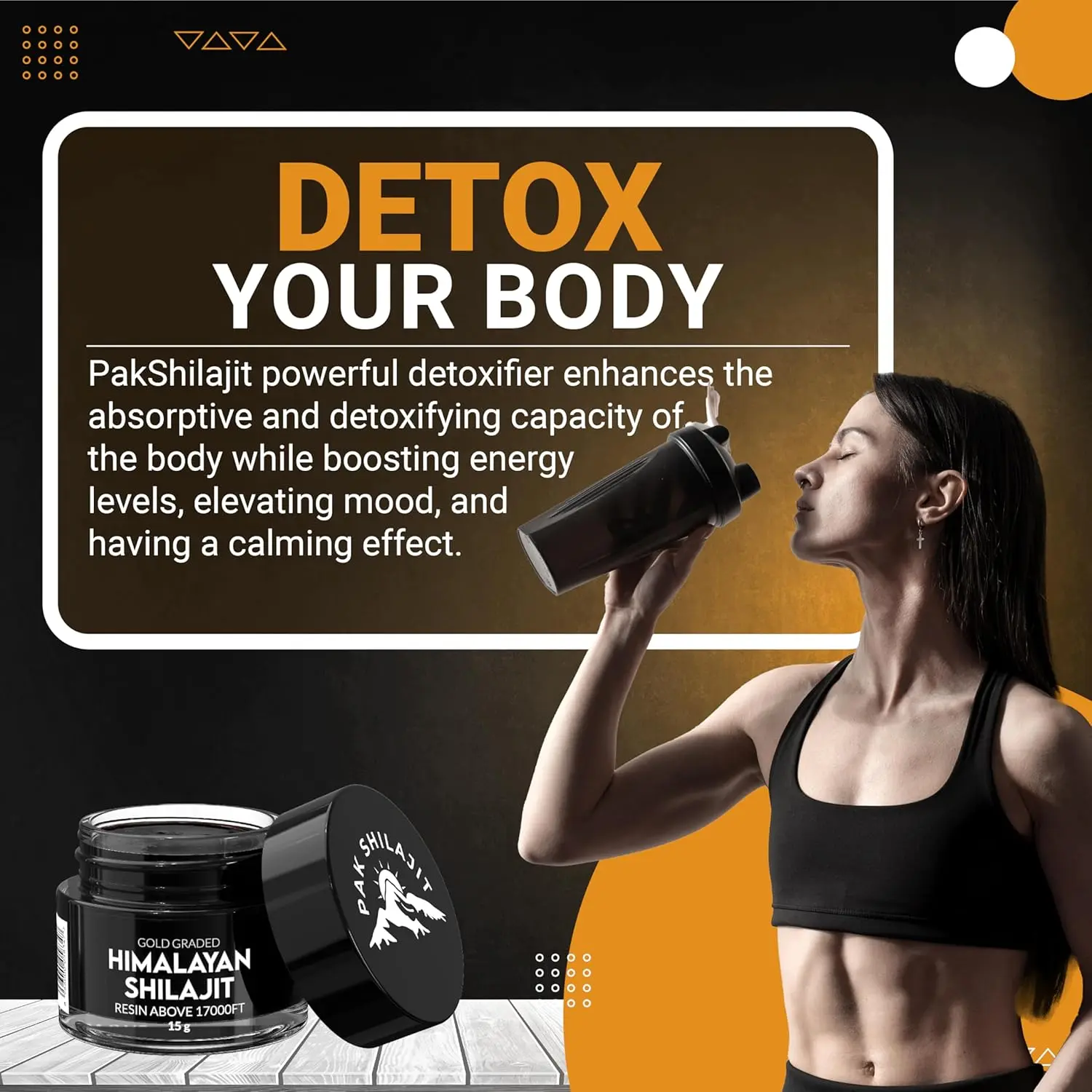 Jar of pure Himalayan Shilajit resin, rich in over 84 minerals and sourced from high altitudes.