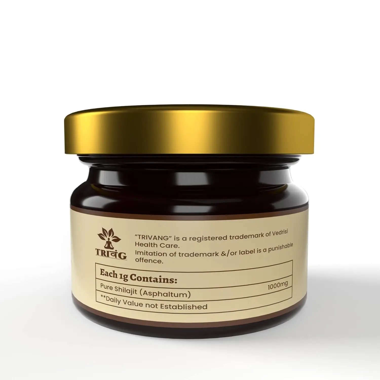 VedriSi Trivang pure Himalayan Shilajit resin, extracted from high-altitude locations, processed with traditional Ayurvedic methods for stamina and strength benefits for both men and women.