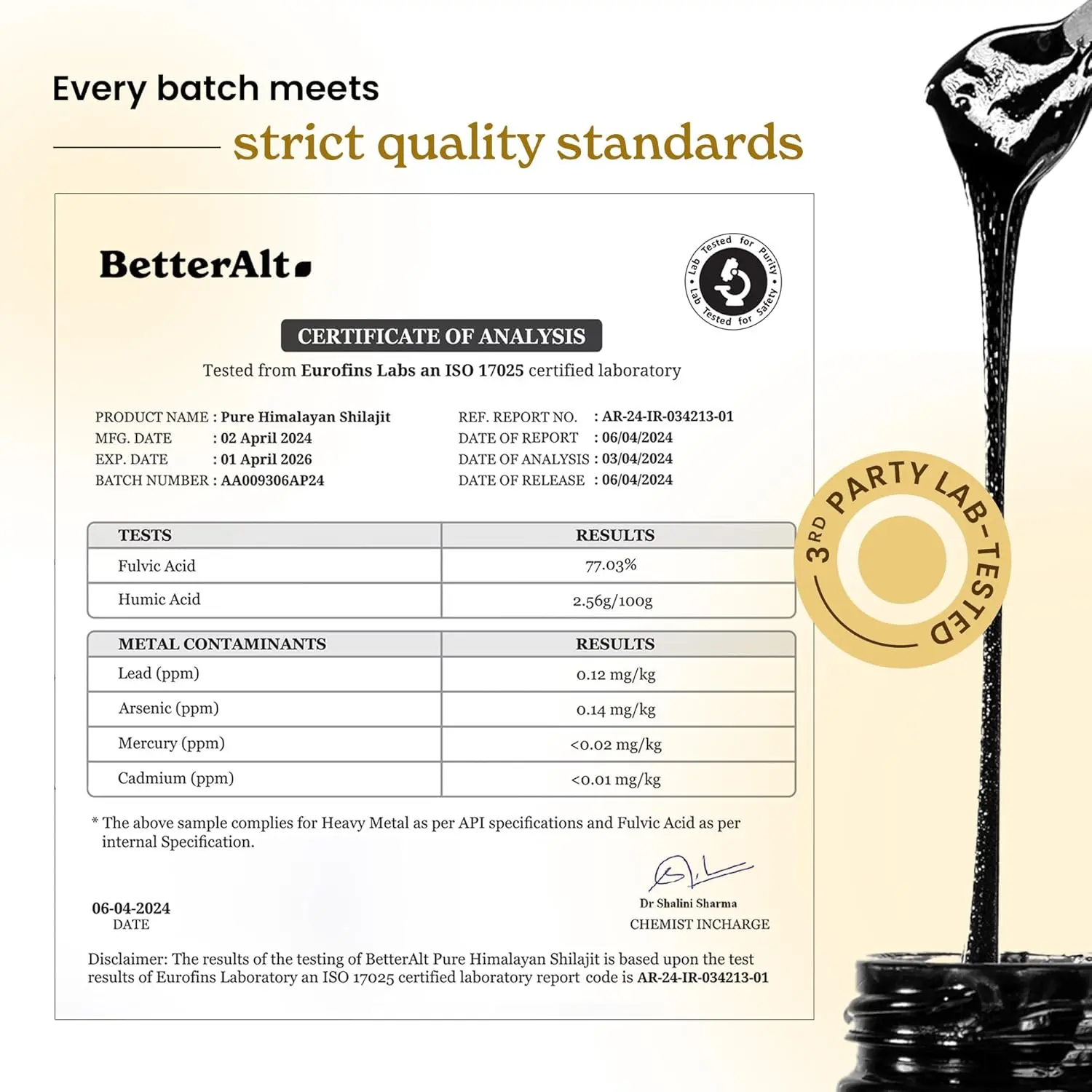 Better Alt pure Himalayan shilajit resin is a potent gold grade supplement for men and women, providing an energy boost and immune support with 85+ trace minerals and 75%+ fulvic acid.