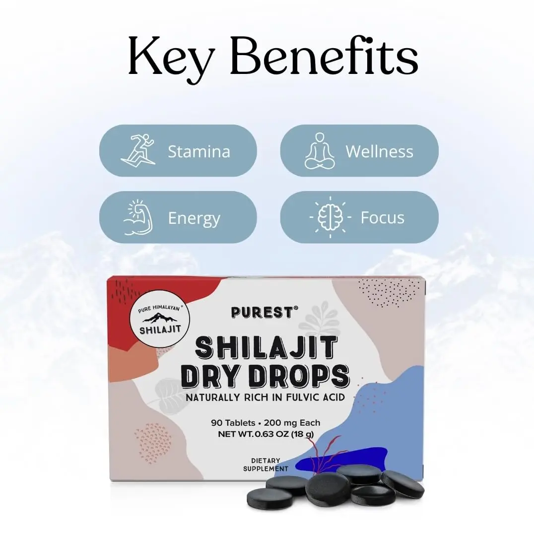Pure Himalayan Shilajit tablets offer 85+ trace minerals and fulvic acid for energy, immune system support, and overall well-being.