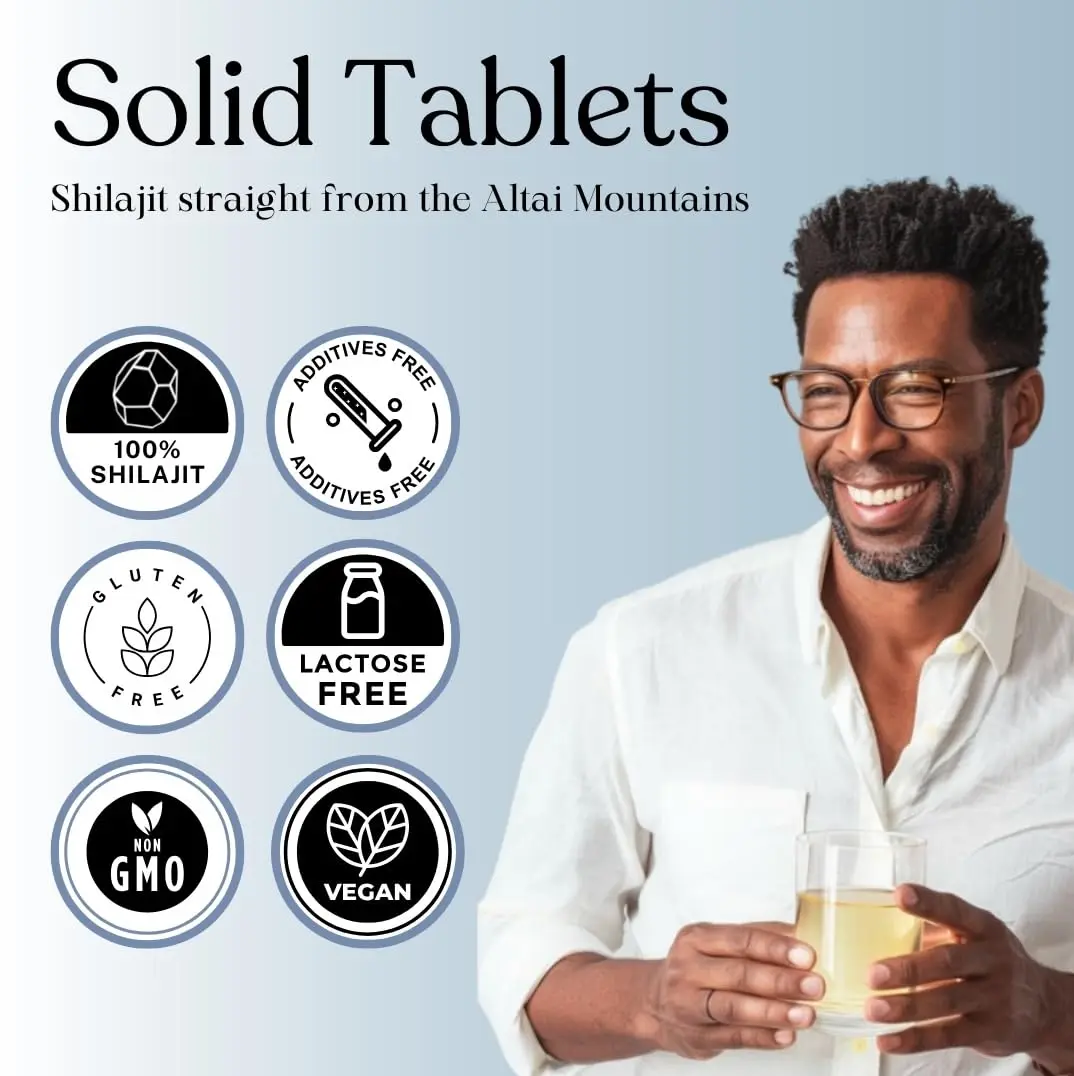 Pure Himalayan Shilajit tablets offer 85+ trace minerals and fulvic acid for energy, immune system support, and overall well-being.