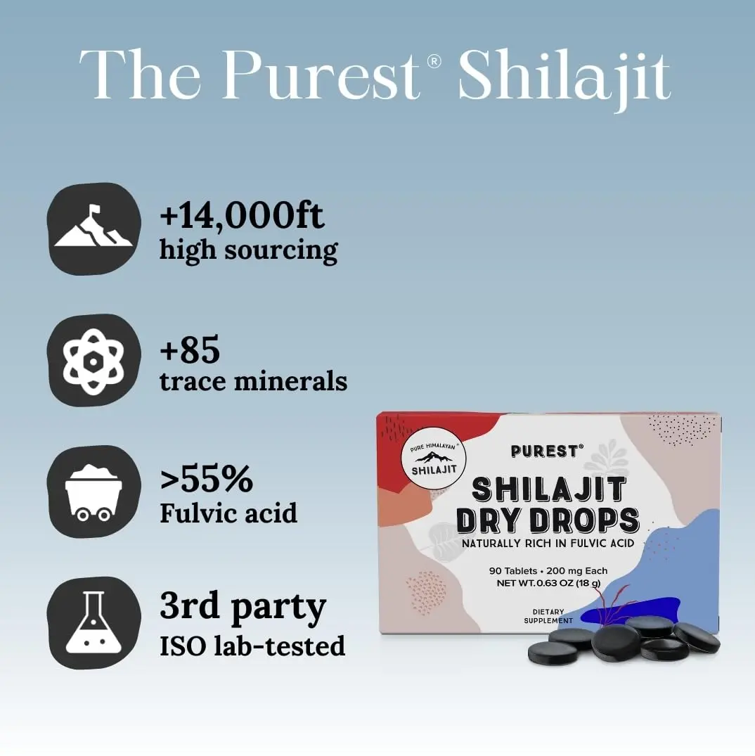 Pure Himalayan Shilajit tablets offer 85+ trace minerals and fulvic acid for energy, immune system support, and overall well-being.