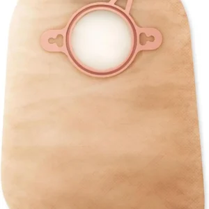Hollister New Image closed end ostomy pouches with ComfortWear panels, AF300 filter, odor-barrier material, belt tabs, and a blue color match, providing a rustle-free and comfortable experience.