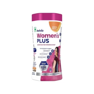 A jar of Horlicks Women's Plus Caramel flavored meal replacement beverage in a 400g size.
