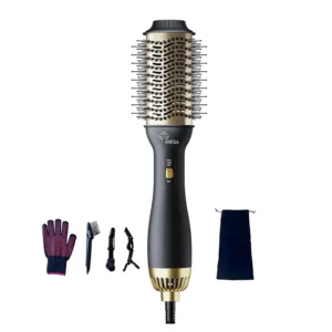 This 4-in-1 hot air brush combines a hair dryer, styler, straightener, and volumizer with negative ion technology for faster drying and healthier-looking hair.