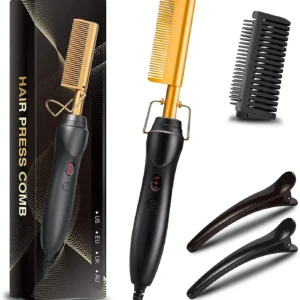 This ceramic hot comb hair straightener brush heats quickly and evenly for silky, frizz-free results on wet or dry hair.