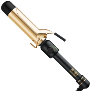 HOT TOOLS professional curling iron with 24K gold barrel and digital temperature display reaches 450F for long-lasting curls, featuring dual voltage and auto shut off.