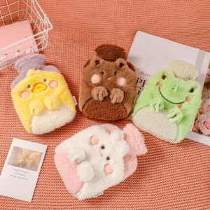 A cozy hot water bag with a soft cartoon cover provides soothing pain relief and warmth.