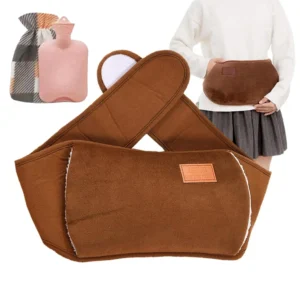 This hot water bottle with a soft waist cover provides soothing warmth for back pain relief and can also be used with cold water as an ice pack for injuries.