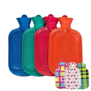 This pack includes two hot water bottles with soft plush covers for soothing pain relief, hot or cold therapy, and warming comfort.
