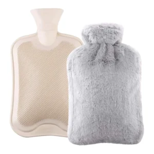 Large 2-liter rubber hot water bottle provides hot and cold therapy for muscle pain, joint aches, and warming hands, feet, and shoulders.