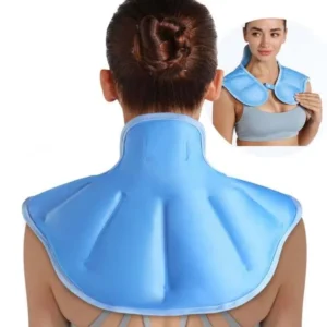 Reusable gel ice pack for neck and shoulders providing cold compress therapy for rotator cuff injuries, swelling, and upper back pain relief with a soft plush lining.