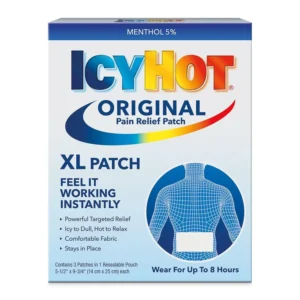 Close-up of an Icy Hot XL Back Patch, designed for pain relief.