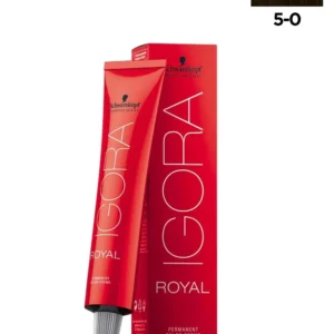 A tube of Schwarzkopf Igora Royal light brown permanent hair color, offering 100% white hair coverage up to level 9 and designed for mixing.