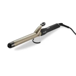 Black Ikonic Professional Curling Tong with heat ready indicator, comfort grip handle, and integrated safety stand.