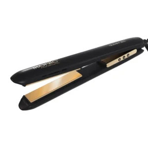 The IKONIC GRG Hair Straightener in black features exceptionally smooth rose gold plates for precise and damage-free styling with far infrared heat.