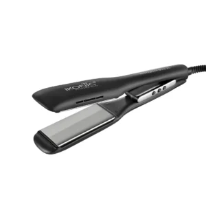 Black Ikonic Professional Pro Shine hair straightener with titanium plates for achieving sleek, shiny, and frizz-free hair quickly.